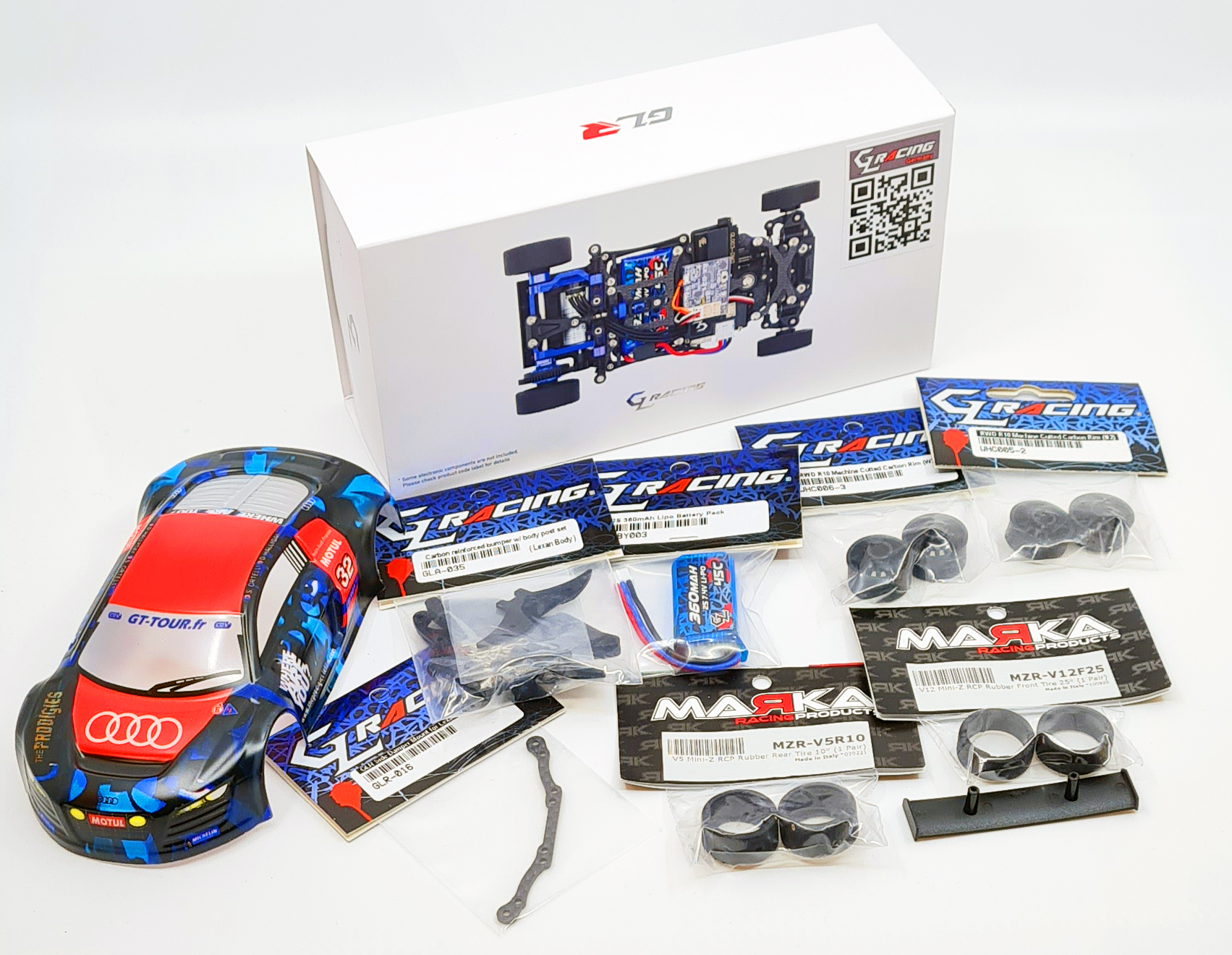 GLR-001-KSET-LEX-BR GL-Racing | GLR-001-KSET-LEX-BR | Chassis | GLR 1/27 RWD Chassis - W/O RX LEXAN black red