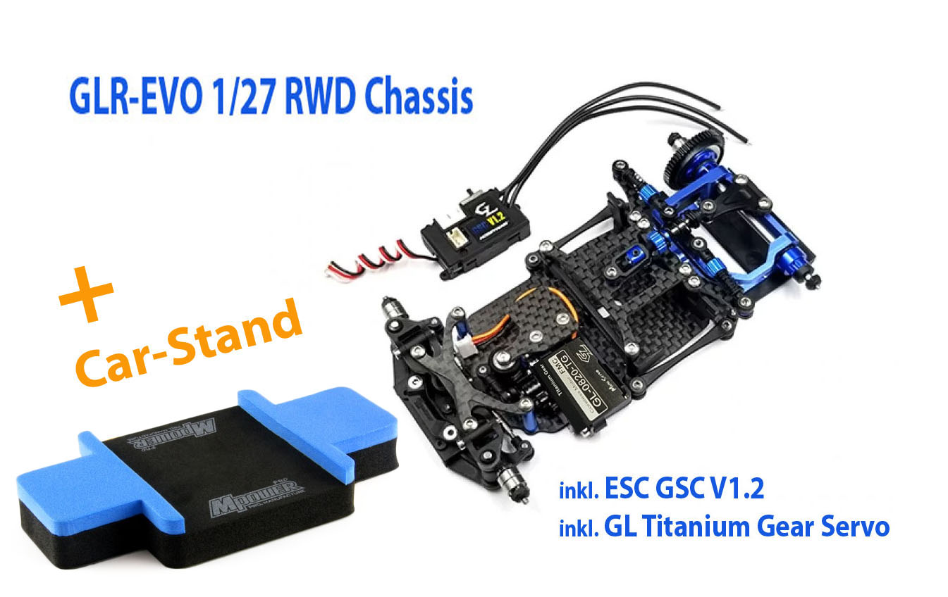 GLR-001-EVO-KSET-car-stand-blau GLR-EVO 1/27 RWD Chassis - W/O RX